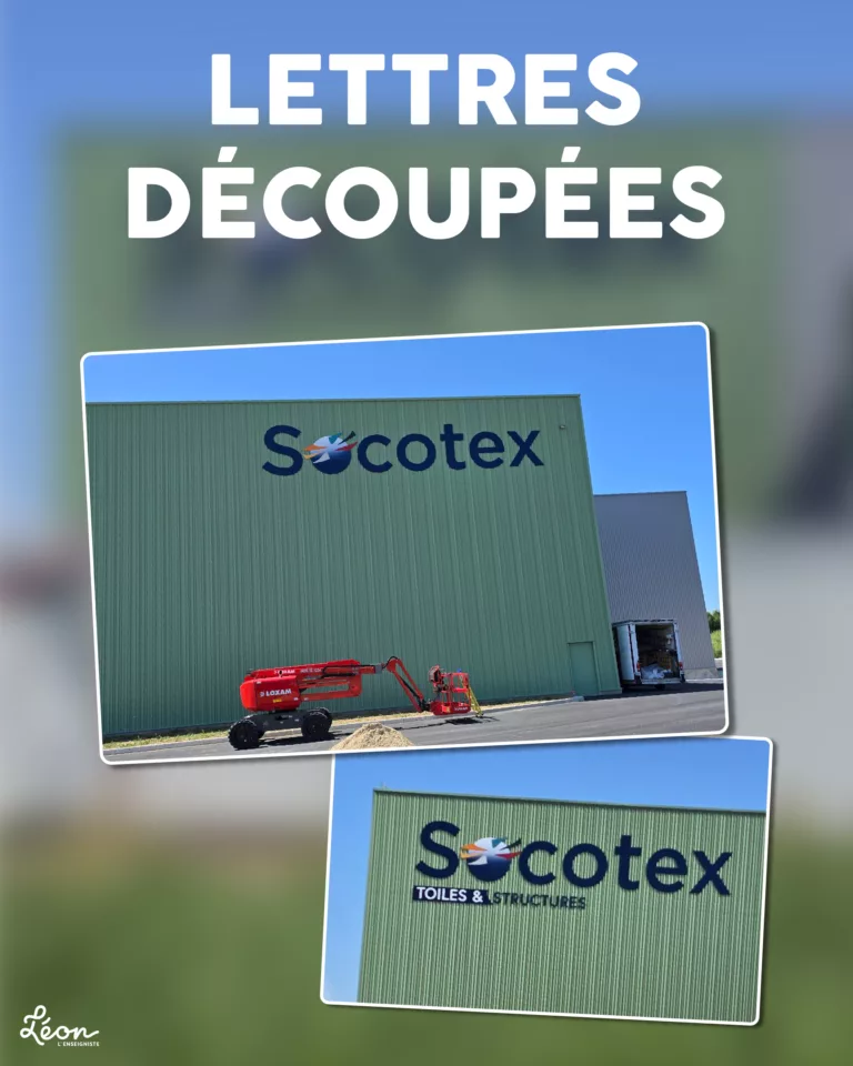 Lettres découpées en composite alu Laquées en cabine Fixation sur entretoises