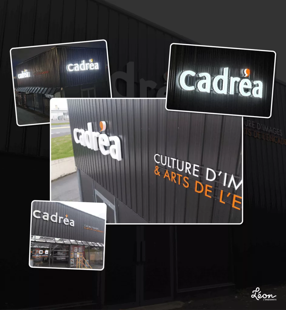 Lettres boitiers lumineuse Chants lumineux et faces diffusantes Eclairage leds Adhésif diffusant orange Système de fixation sur lisse